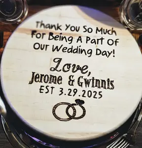 Custom Coasters, Bamboo Coasters Set of 4 Round, 3.7in Laser Engraved Personalized Coaster with Holder, Customized Housewarming Gifts Drink Coaster for Weddings, Bar Home Decor, Coffee Table Decor