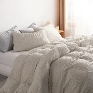 NTBAY Duvet Cover Set, Seersucker Textured Stripe Washed Microfiber Comforter Cover with Zipper Closure