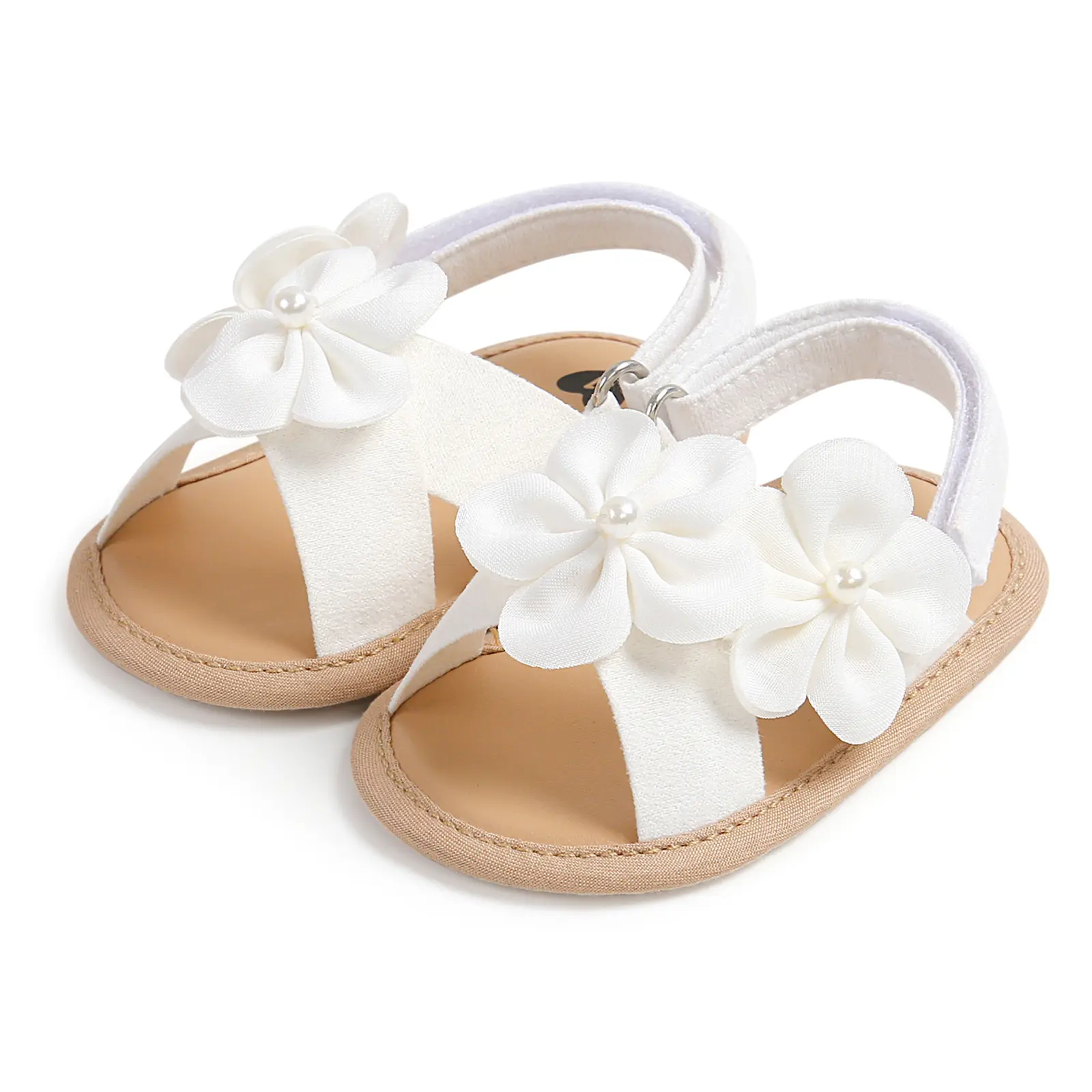 [Lullaby] Baby Girls Summer Sandals Cute Large Flower Flat Shoes Non-Slip Sole Infant First Walker Shoes