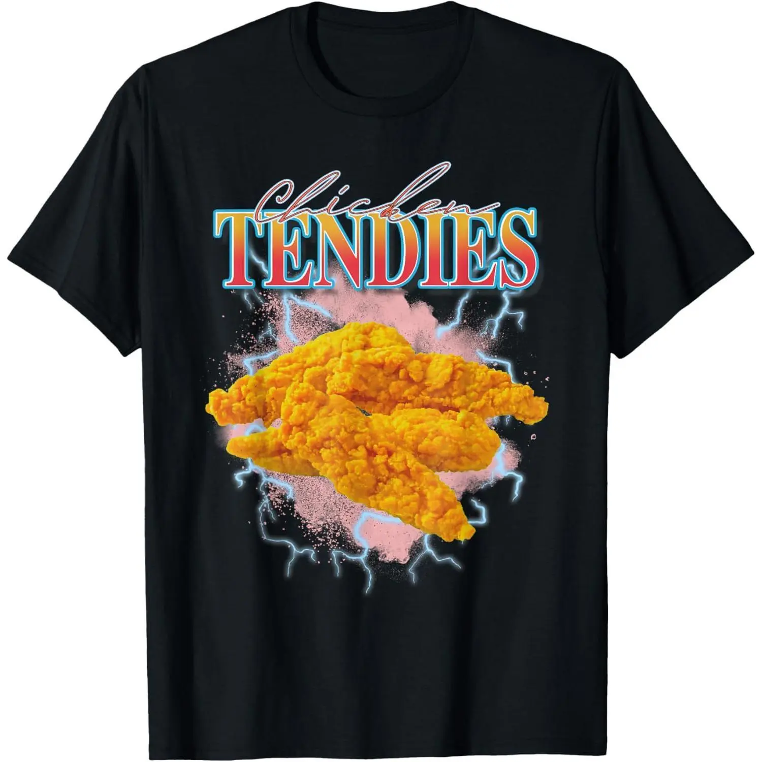 Men's Streetwear Tshirt with Heavy Metal Chicken Tendies Print, Soft Shortsleeve Round Neck Top for Daily Wear, Sports, Fabric, Fashion, Regular Fit, 100% Cotton, Graphic Print, Moisture Absorbent, Casual