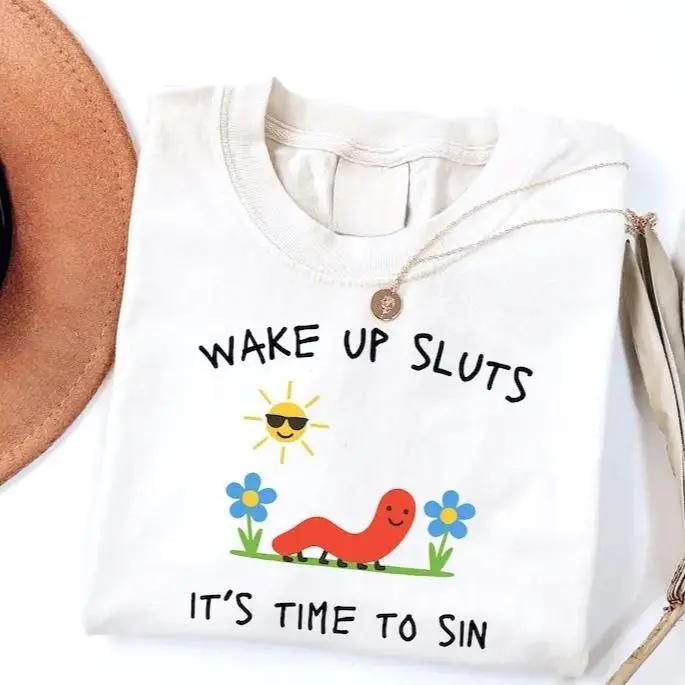 Women's Graphic T-Shirt, Funny "Wake Up Calls" Meme Print Tee in Heavyweight 100% Combed Cotton, Casual Crewneck Top, Fabric, Tshirt, Basic