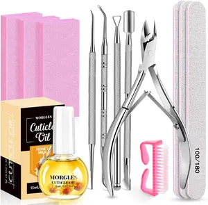 MORGLES Nail File and Buffer Blocks with Nail Care Kit, 13 Pcs Manicure Kit for Women with Milk and Honey Cuticle Oil and Cuticle Trimmer Set
