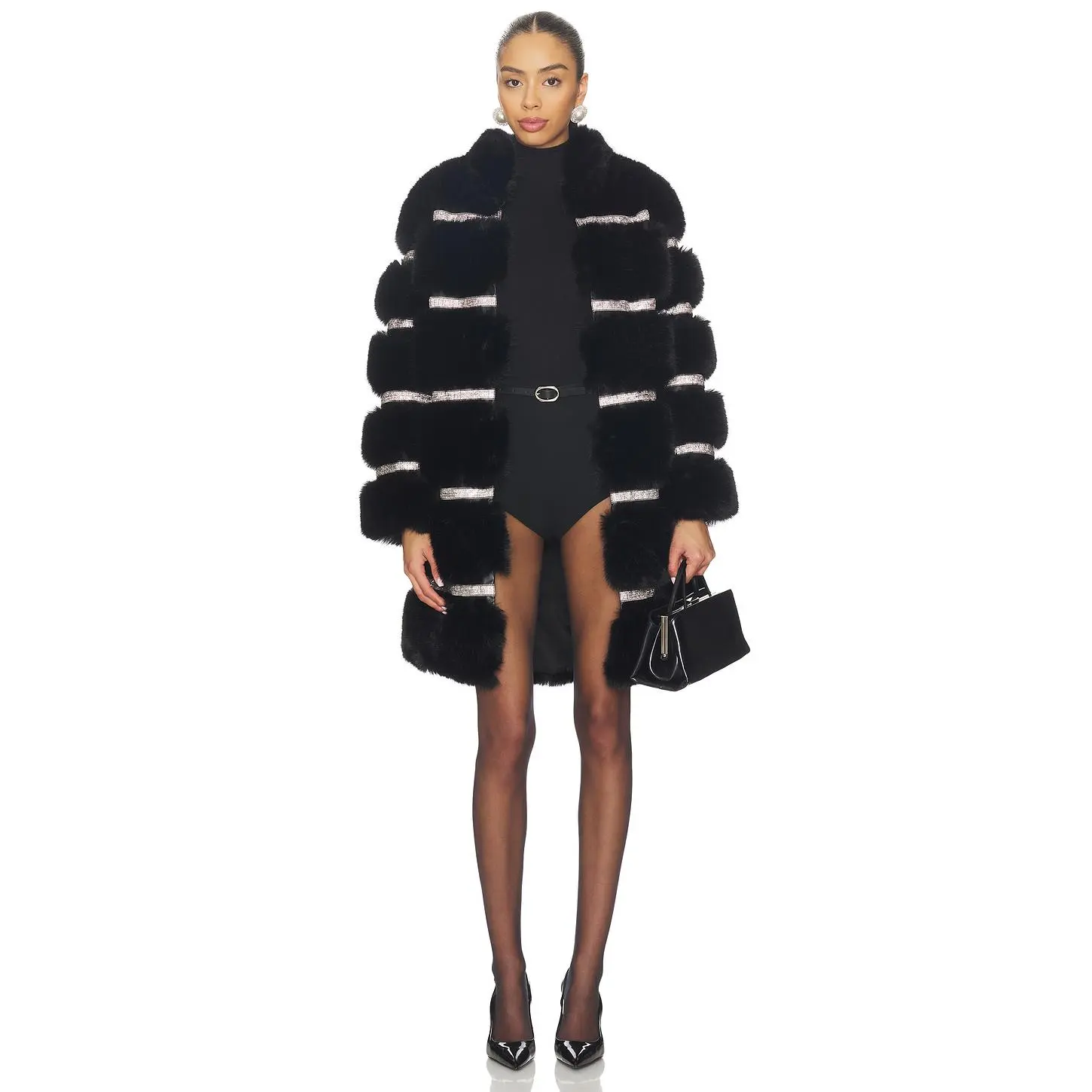 Adrienne Landau Diamond Luxe Coat in Jet Black