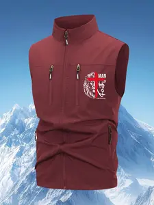 Men's Casual Vest Jacket, Icorinthians 16:13 Print, Stand Collar, Multiple Zipper Pockets, Breathable Quick-Dry Fabric, Fall Winter Outdoor Sports