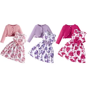 CPZVUCAK Toddler Little Girls Dress And Cardigan Sets 2 Piece Floral Print Sleeveless A-line Tank Dress and Long Sleeve Cardigan Set Fall Outfit