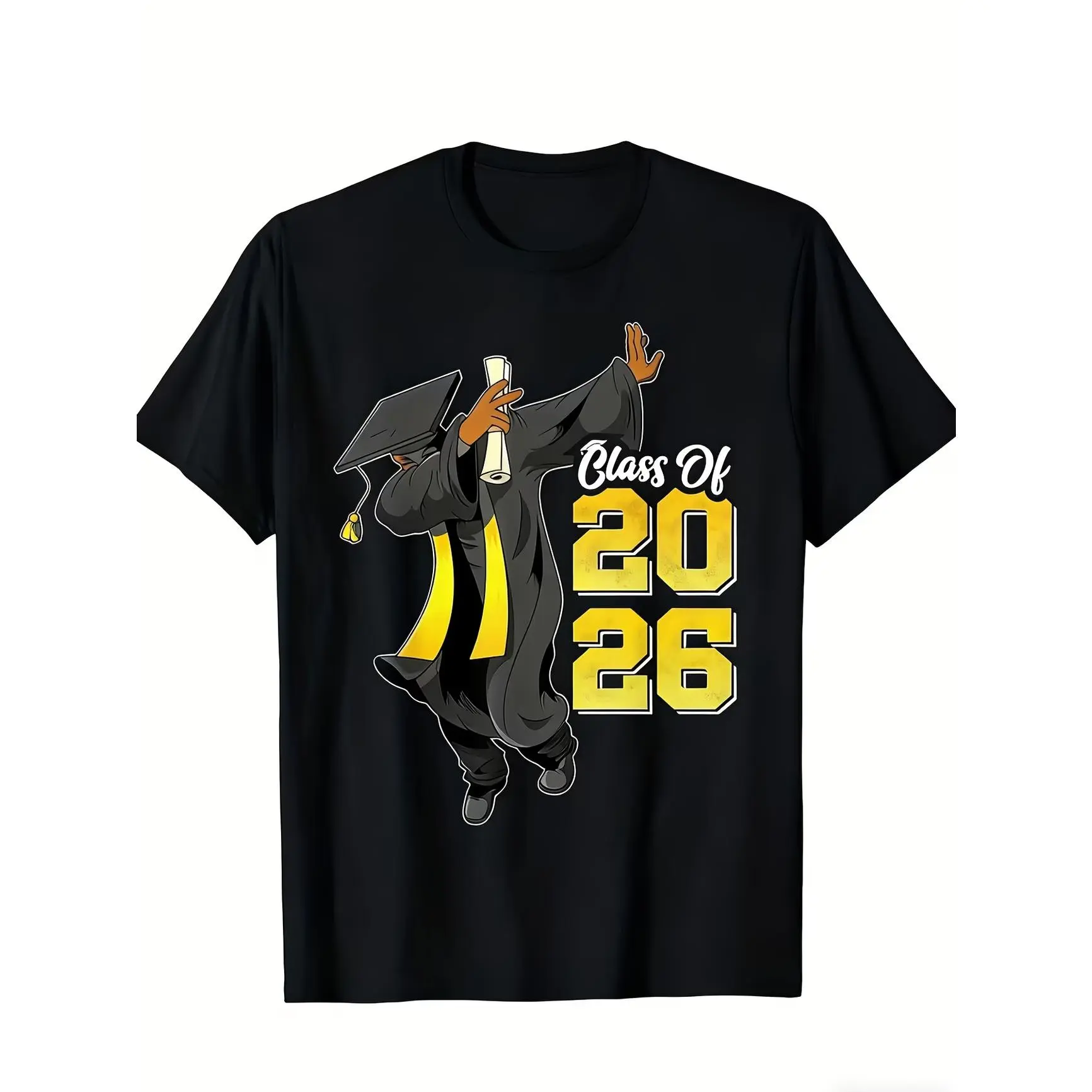 Class of 2026 Graduation Dabbing Graduate Graphic humorous T-Shirt, Black and Gold Cotton Oversized Comfort Outfit, Funny Grad Fashion Tee, Casual Crew Neck Black Short Sleeve Top, Perfect Graduation & Holiday Gift For 2026 Grads