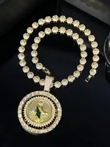 Rhinestone Decorated Pendant Necklace for Men, Punk Style Flower Cuban Chain with Saint Jude Pendant Jewelry Set for Women, Cuban Link Chain, Hip Hop Jewelry for Party, Daily Decor