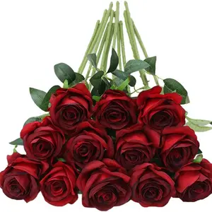 Artificial Velvet Rose Large Package, Wine, Ideal Wedding Handheld Bouquet & Party Decoration, Durable Fake Flowers, Perfect Floral Arrangement