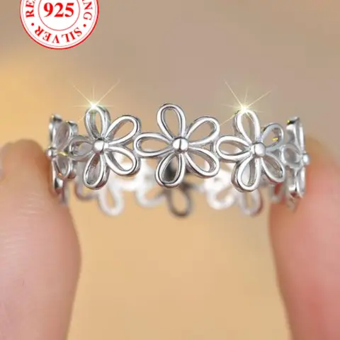 S925 Sterling Silver Hollow Out Flower Design Elegant Everyday Ring, Fashion Accessories for Women & Girls, Trendy All-match & Exquisite Jewelry for Birthday Gift, Fashion Rings, Elegant Casual Ring, Beautiful Rings