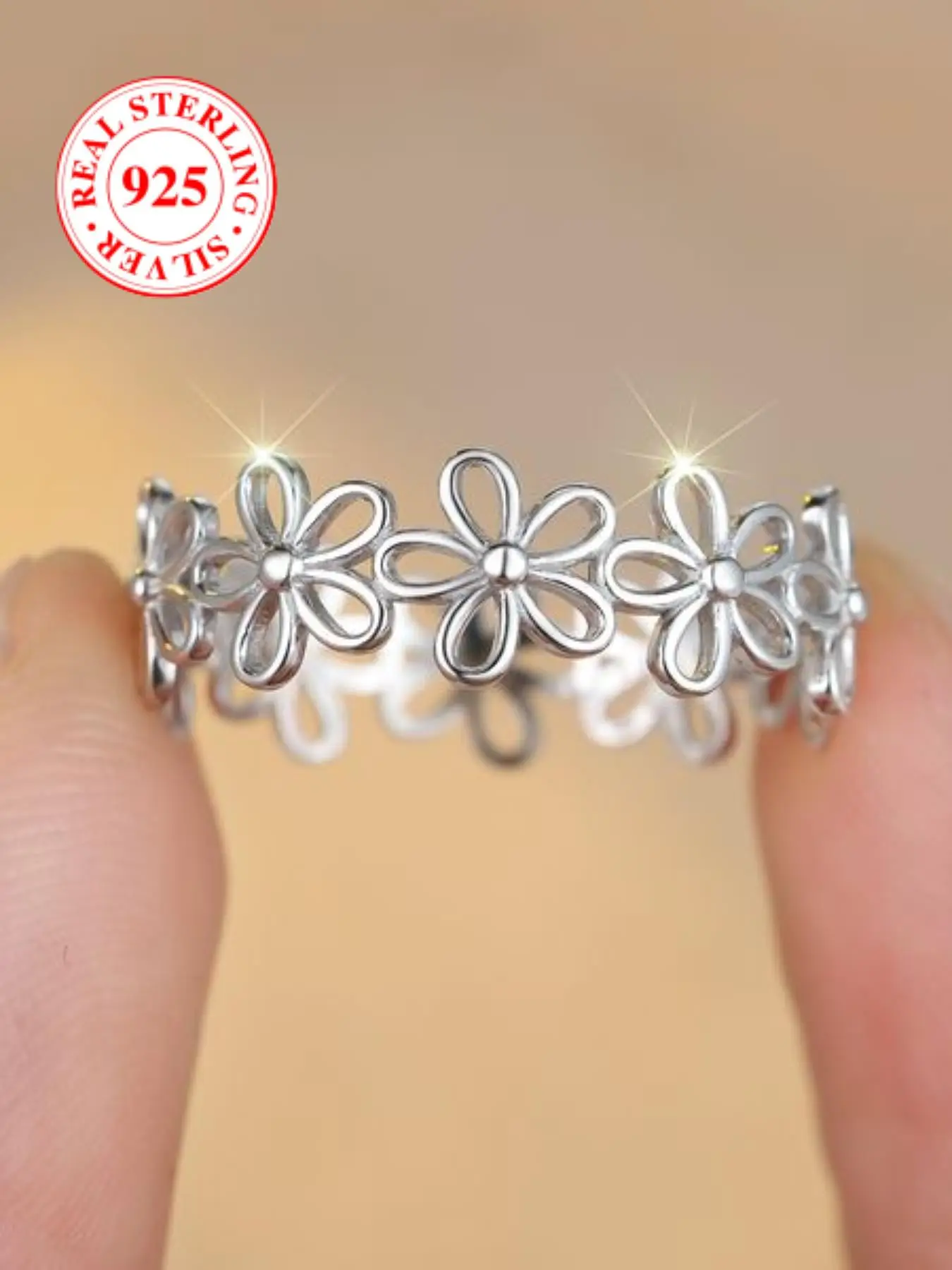 S925 Sterling Silver Hollow Out Flower Design Elegant Ring, Fashion Accessories for Women & Girls, Trendy All-match & Exquisite Jewelry for Birthday G