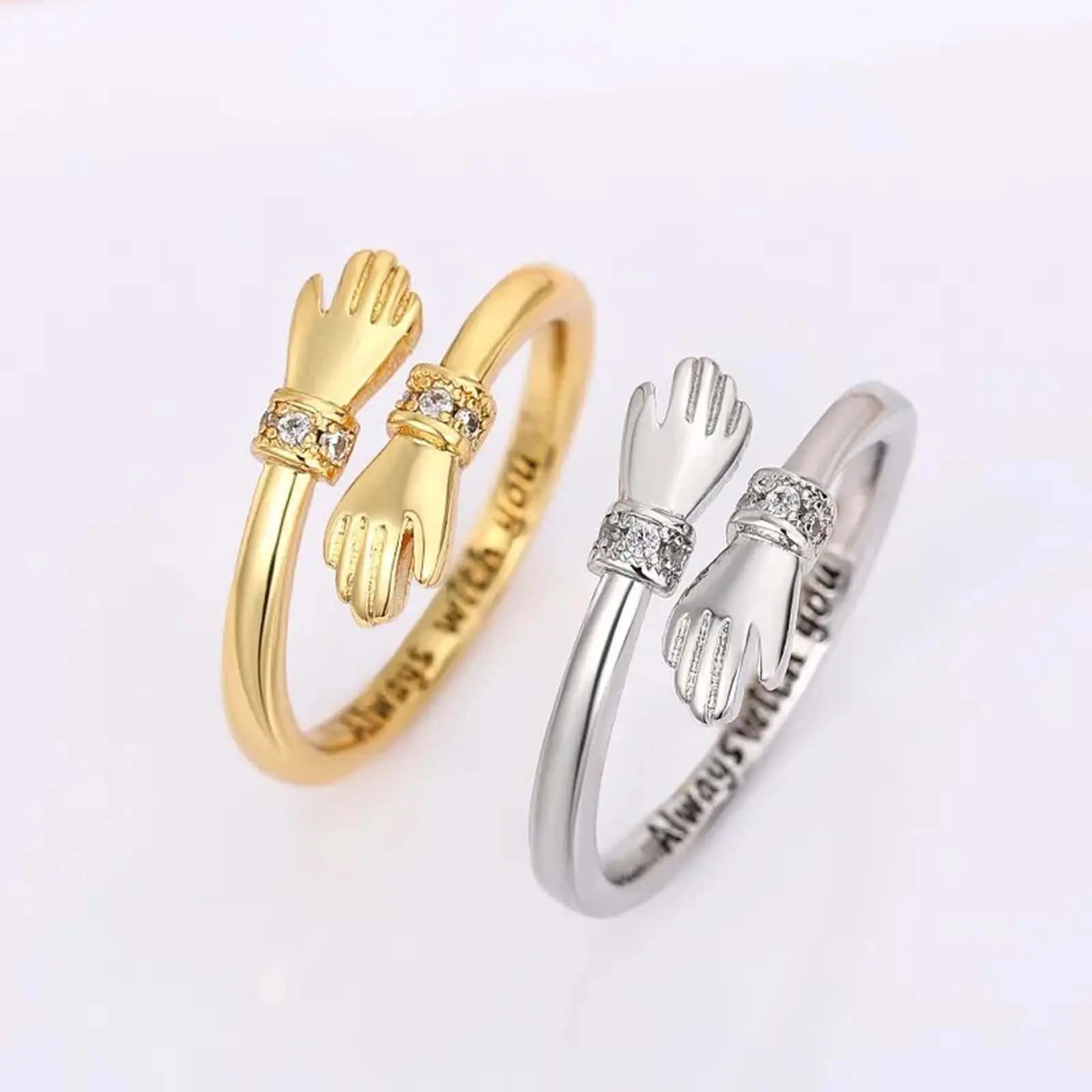 Minimalist Unisex Adjustable Double-Embrace Open Band Artificial Gemstone Ring Set, Interchangeable Anniversary & Wedding Promise Rings, Everyday Wear Jewelry Gift, Anniversary Ring