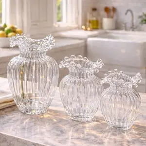 Clear Glass Vase Set - High-Quality Transparent Glass Vases for Modern & Classic Décor - Three Sizes for Versatile Use in Dining Rooms, Living Rooms, and Offices
