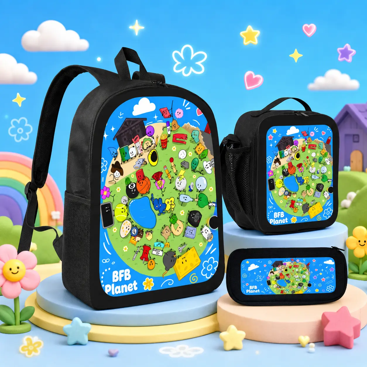 Casual Battle for Dream Island Outdoor Backpack, Battle for Dream Island Merch Student Bookbag, Aesthetic Print BFDI TPOT 2026 Travel Backpack for School Work Camping Gifts