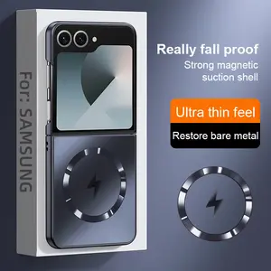 High-End Electroplated Magnetic Case Cover for Samsung Galaxy Z Flip7/6/5/4/3, Wireless Charging Support, Anti-Fingerprint, Shockproof, Luxury Design