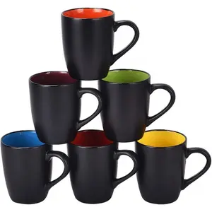 KIJKSYJ 5-Piece 16oz Matte Black Porcelain Coffee Mugs Set - 5 Colors Interior Drinkware Sets, Dishwasher & Microwave Safe for Coffee, Tea, Restaurant Use, (Set Of 5)Five Colors