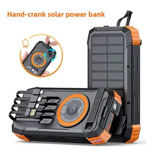 20000mAh Solar Mobile Power with Hand Crank Generator, Built-in Charging Cables, 15W Wireless Power Bank for Camping