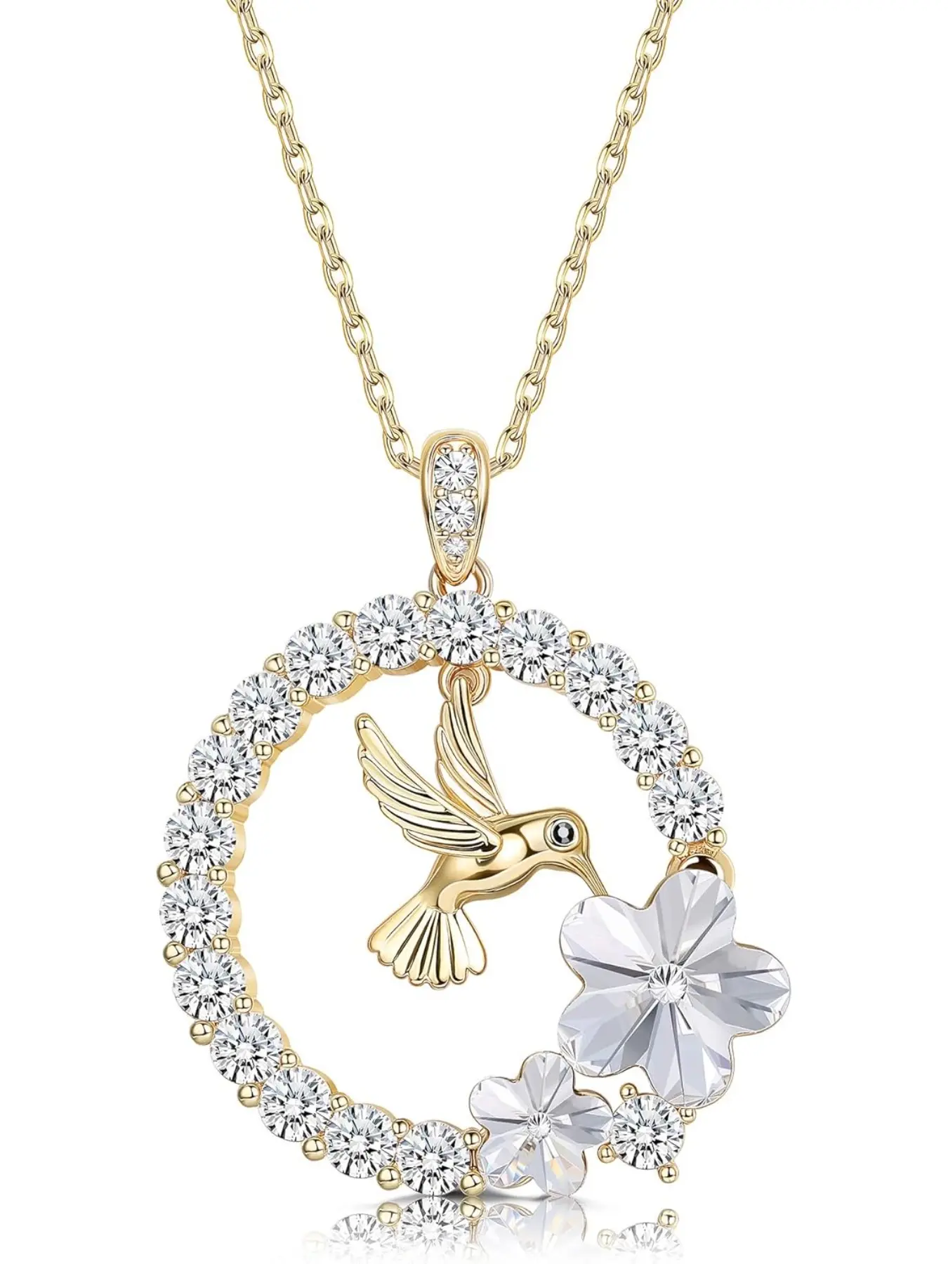18K Gold Plated Hummingbird Pendant Necklace for Women Circle Necklace, Dainty Necklace, Decorative Necklace, Animal Necklace Crystals from Austria,Jewelry Gifts for Christmas, Pendant Chain