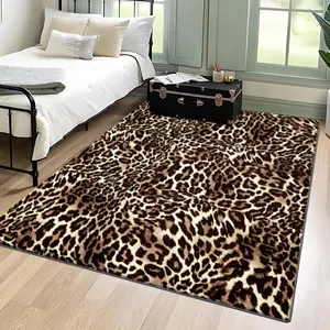 Velvet + Soft and Comfortable Retro Fashion Classic Leopard Pattern Printed Carpet, Home Decoration Carpet, Living Room Large Carpet Sofa Cushion Door Mat Coffee Table Mat Bedroom Carpet, Animal Print Rug