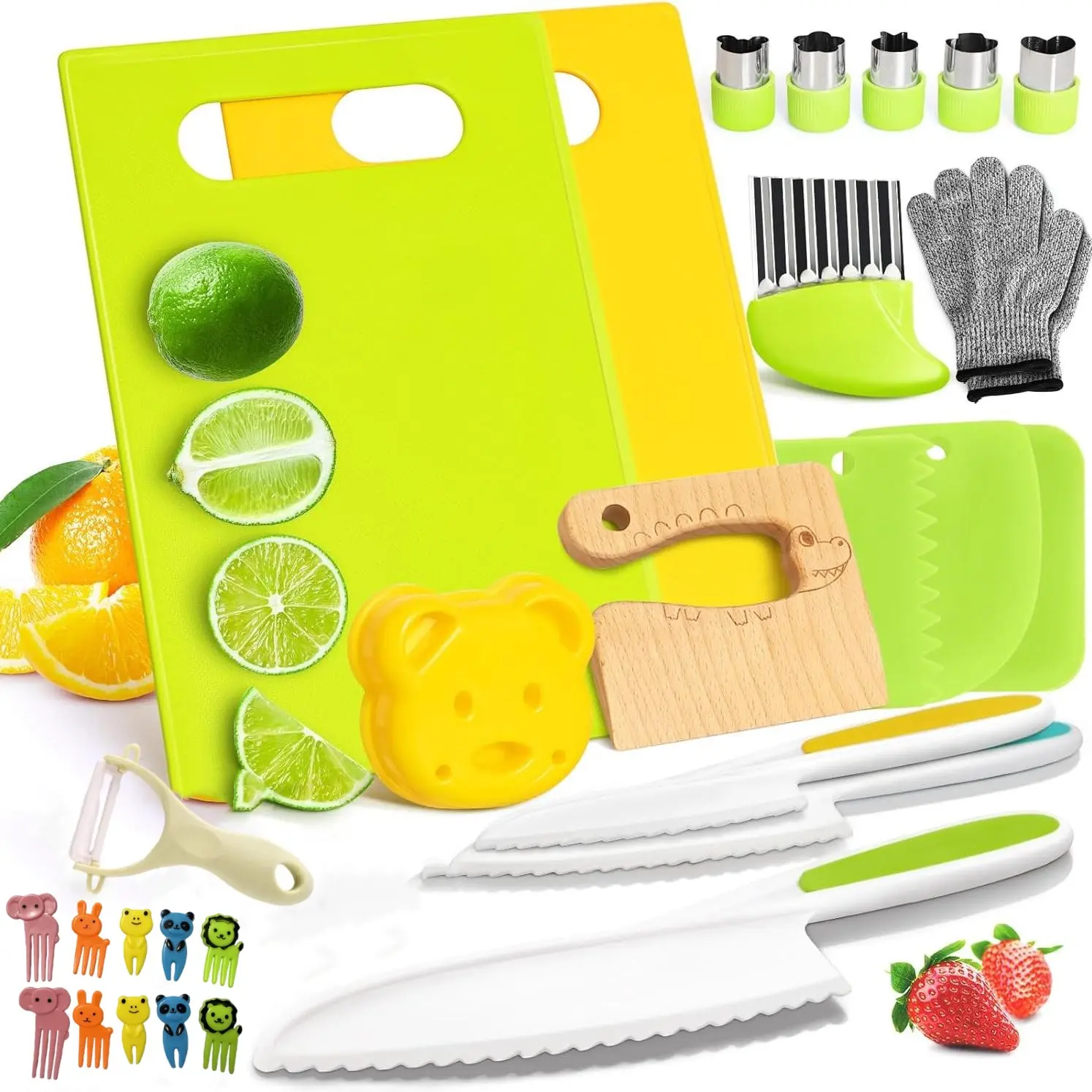 29-Piece Kitchen Baking Toy Set, Realistic Toddler Cooking Kit, Safe Plastic Utensils, Child Cutting Board, Random Fork Color