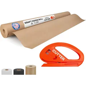 Brown Kraft Paper Roll 36" x 1800" (150 feet) with Cutter - USA-Made Quality Paper 50lb Thickness for Wrapping, Packing, Moving, Shipping, & Crafts/Arts - Natural Kraft Material by IDL Packaging
