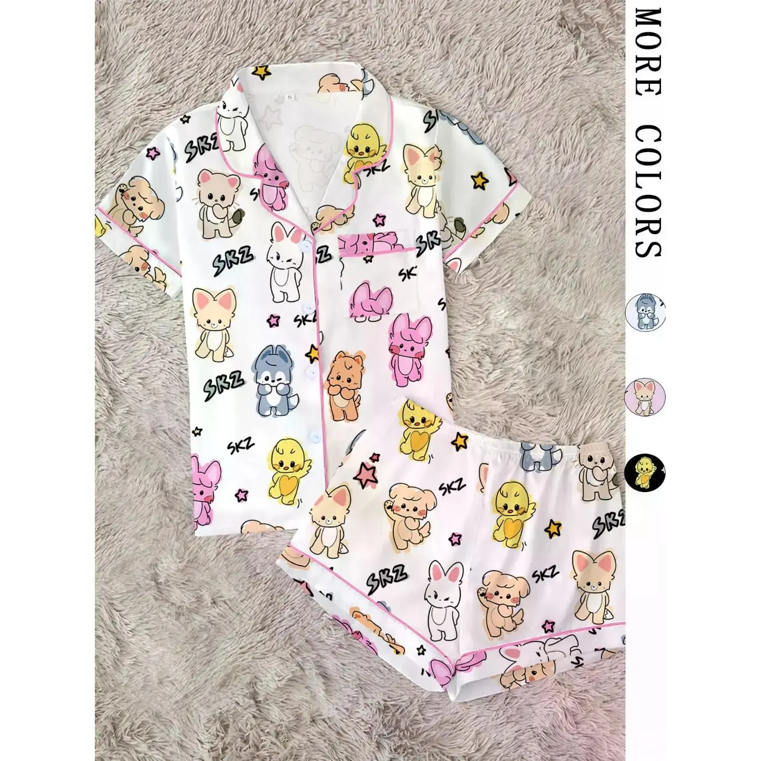 K-Pop Inspired Kawaii Animal Print Women's Pajama Set, 2-Piece Short Sleeve Lounge Sleepwear, Adorable Cartoon Loungewear, Ideal Summer Gift