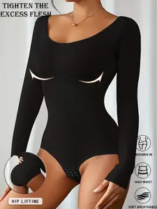 Women's Seamless Shapewear Bodysuit Set, Compression Bodysuit, Tummy Control & Butter Lift, Long Sleeve Crop Top, Fall & Winter Bottom Underwear, Soft Elastic Fabric, Perfect Daily Wear