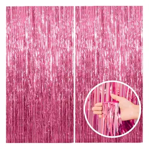 2 Pack Pink Foil Fringe Curtains – Tinsel Backdrop for Birthday, Bachelorette, Graduation, Baby Shower, Photo Booth & Party Decorations