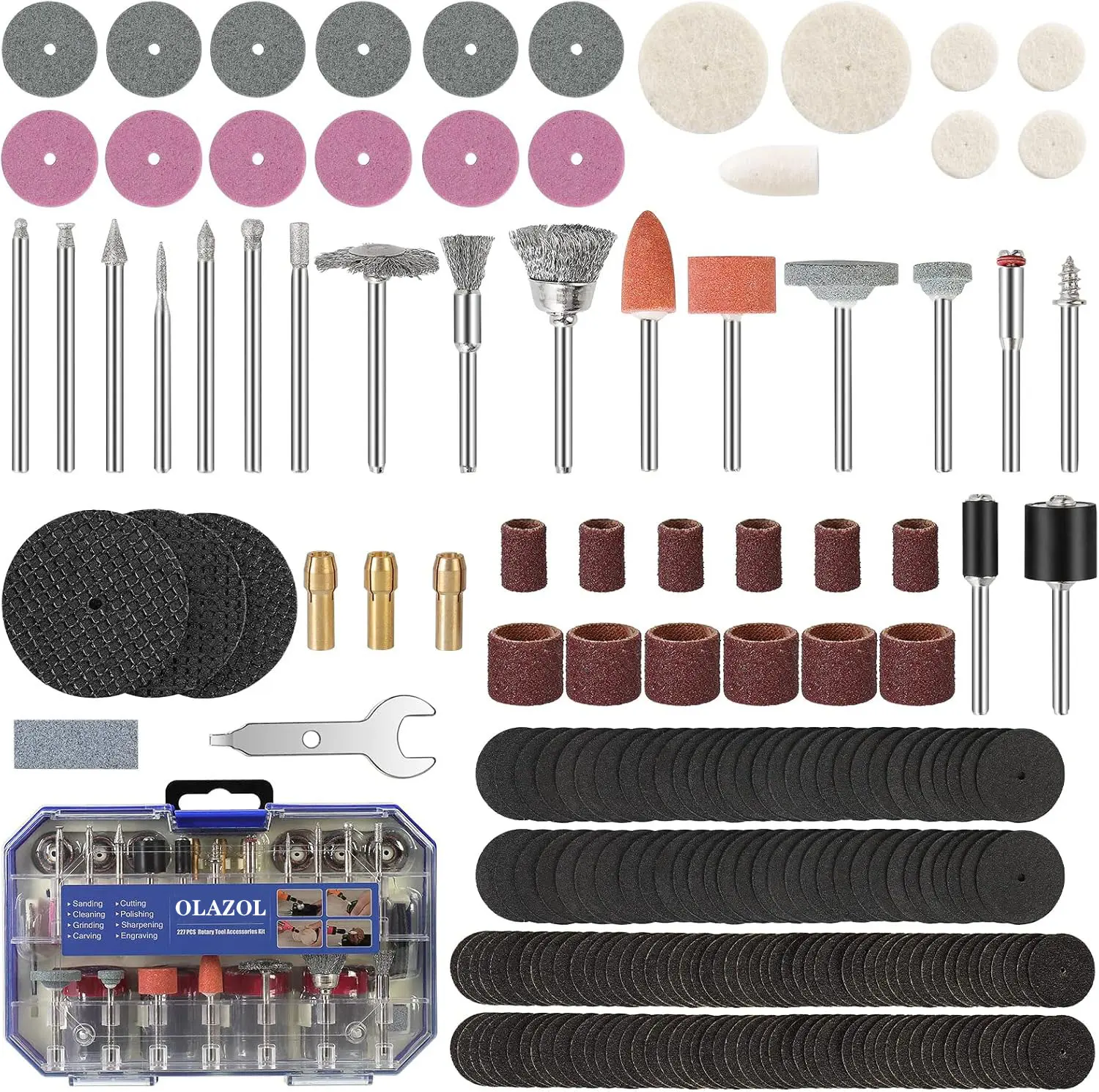 227-Piece Dremel-Compatible Rotary Tool Accessory Kit with Interchangeable Tools – Grinding, Sanding, Cutting, Drilling, Cleaning, Polishing Bits & Carving Attachments for DIY Enthusiasts