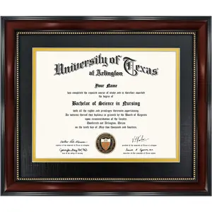 [Graduation Gifts]8.5x11 Diploma Frame with Black over Gold Mat or Display 11x14 Document without Mat, UV Protection Acrylic, Mahogany with Gold Beads