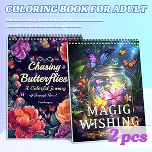 2PCS Adult Coloring Book - Butterfly & Magic Jar Themes, Beginner-Friendly, Easy & Relaxing Designs, Thick Paper, A4 Spiral Bound, Stress Relief & Mindfulness Art, Perfect Gift for Men & Women - Great for Christmas, Halloween, Thanksgiving, New Year