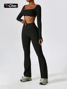 Women's 2 Piece Yoga Set with Long Sleeve Compression Top and High Waist Leggings, Perfect Fitness for Gym and Training