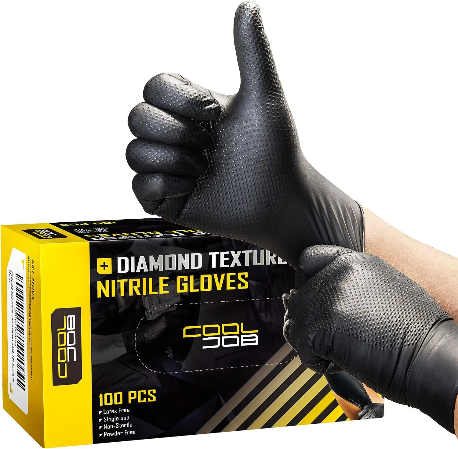COOLJOB 8 Mil Disposable Nitrile Gloves, Diamond Textured Grip for Cleaning, Dying, Cooking, Waterproof, 100 Count, M-XL