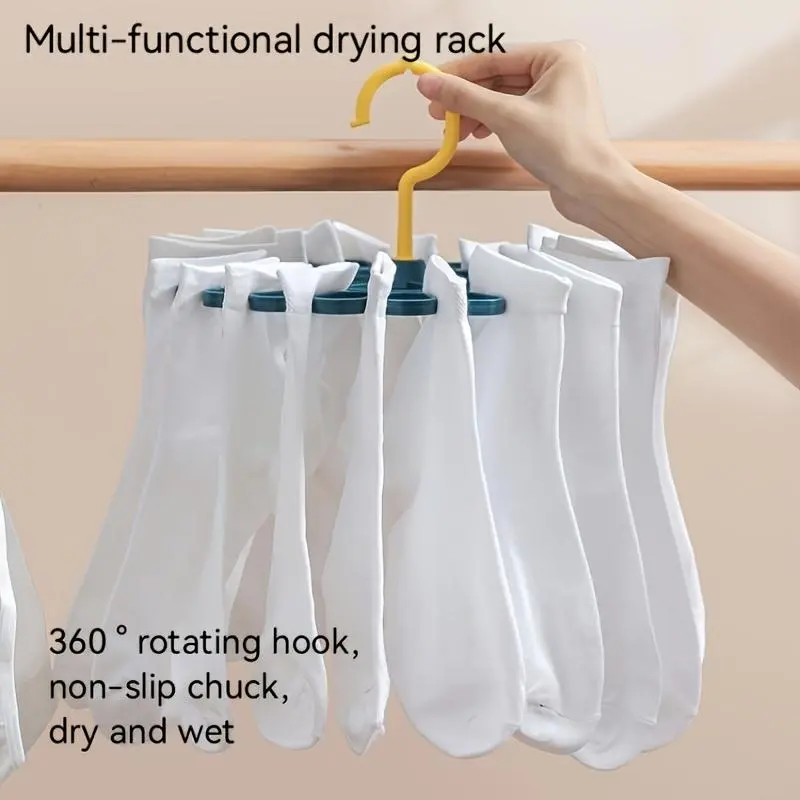 Plastic Multi-Functional Rotating Hanging Sock Organiser - 1pc 20-Clamp Large Capacity Hanger for Balcony, Dorm