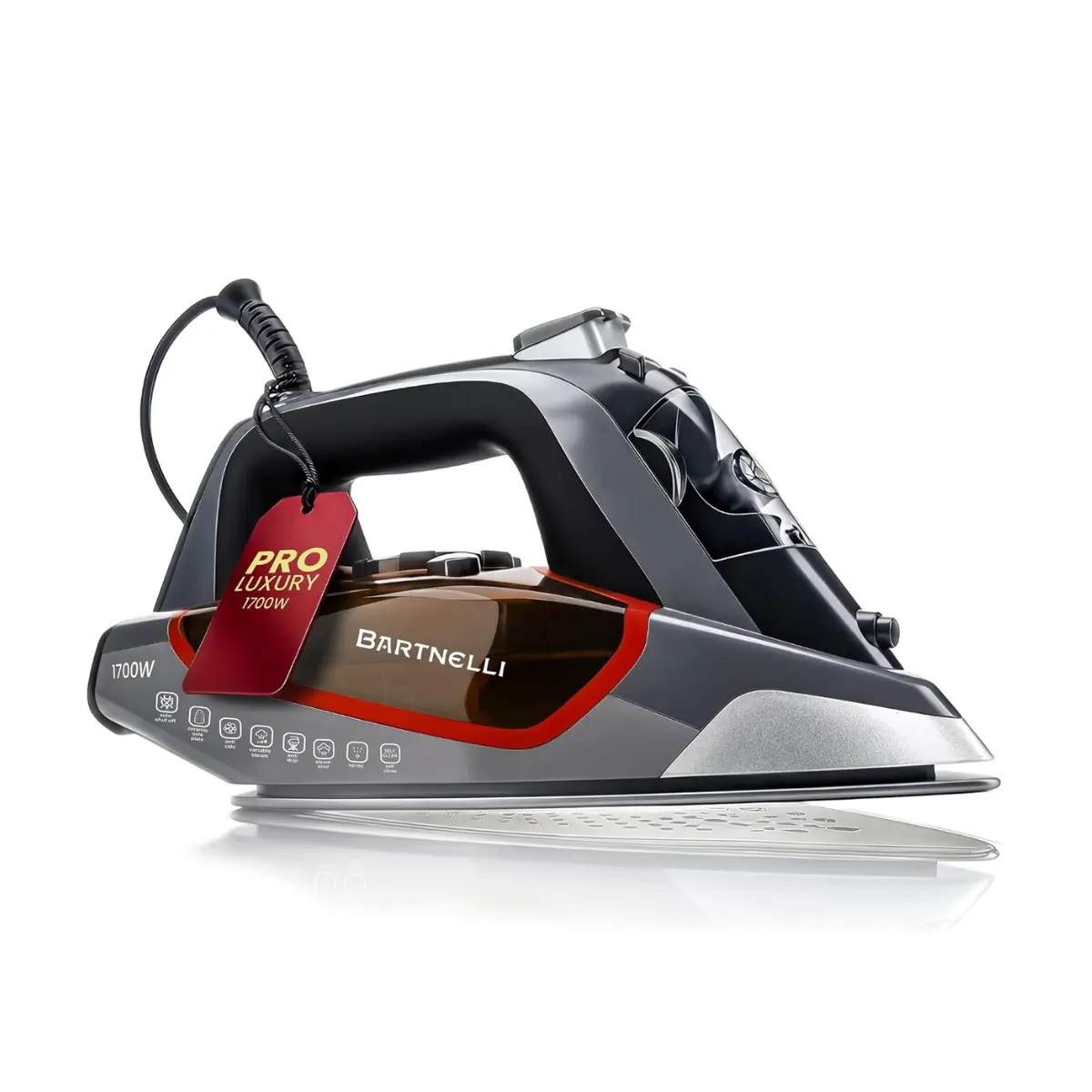 Bartnelli Pro Luxury Steam Iron for Clothes - 1700W Heavy-Duty Commercial Iron, Multi-Layer Ceramic Soleplate, Active Anti-Drip Technology, Smart 3-Way Auto Shut-Off, Precision Tip