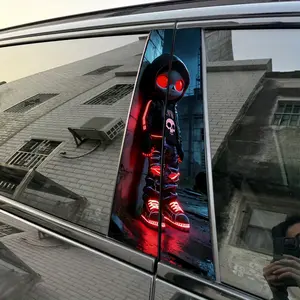2pcs Skull Doll, Red-Eyed, Neon Outfit B-pillar Waterproof Car Sticker DIY Car Door Pillar Decorative Sticker, Car Decals
