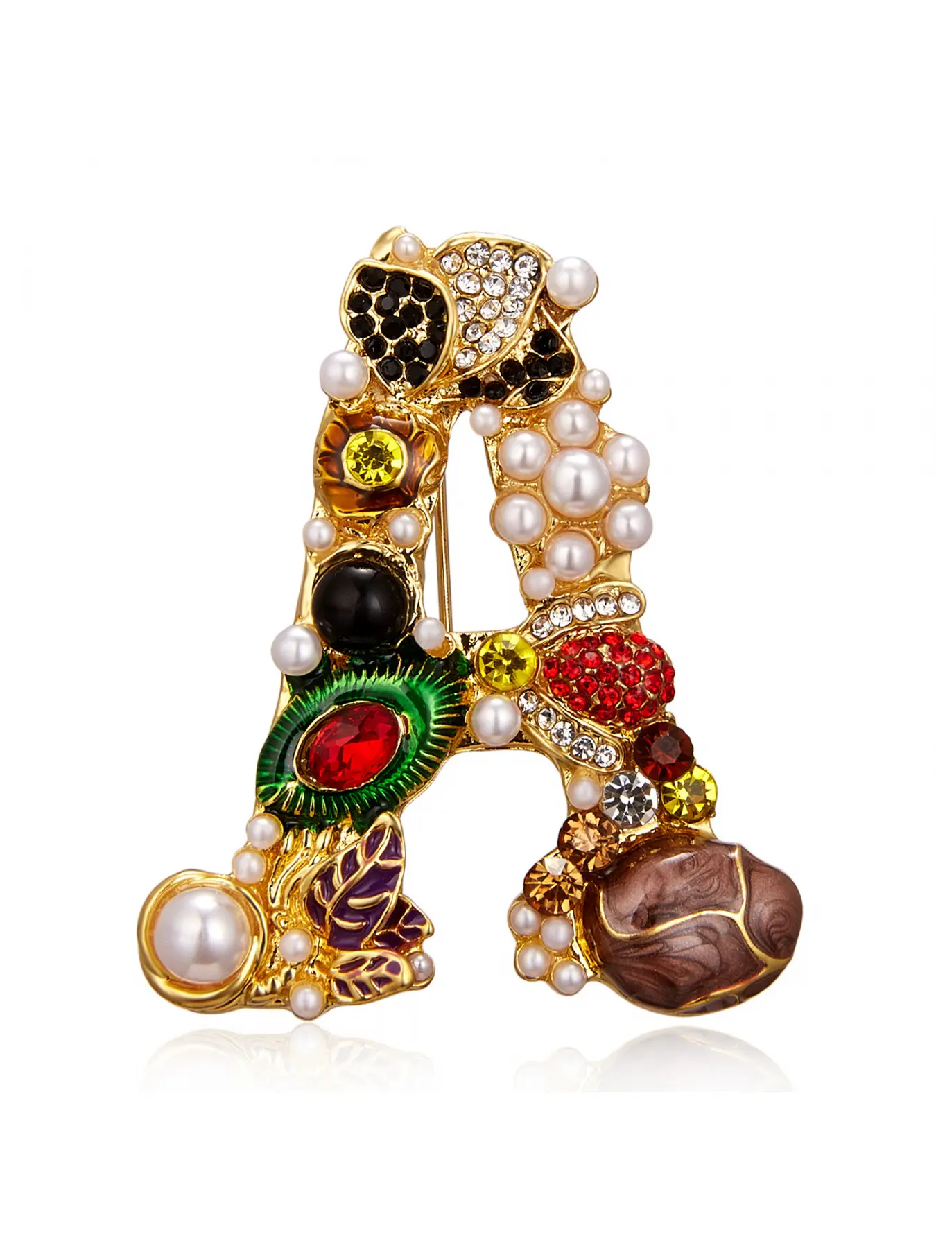Elegant Letter Shape Flower Brooch Pin for Women Sparkling Rhinestone and Pearl Floral Design Versatile Accessory for Blouses Sweaters Coats and Business Attire Floral Pins