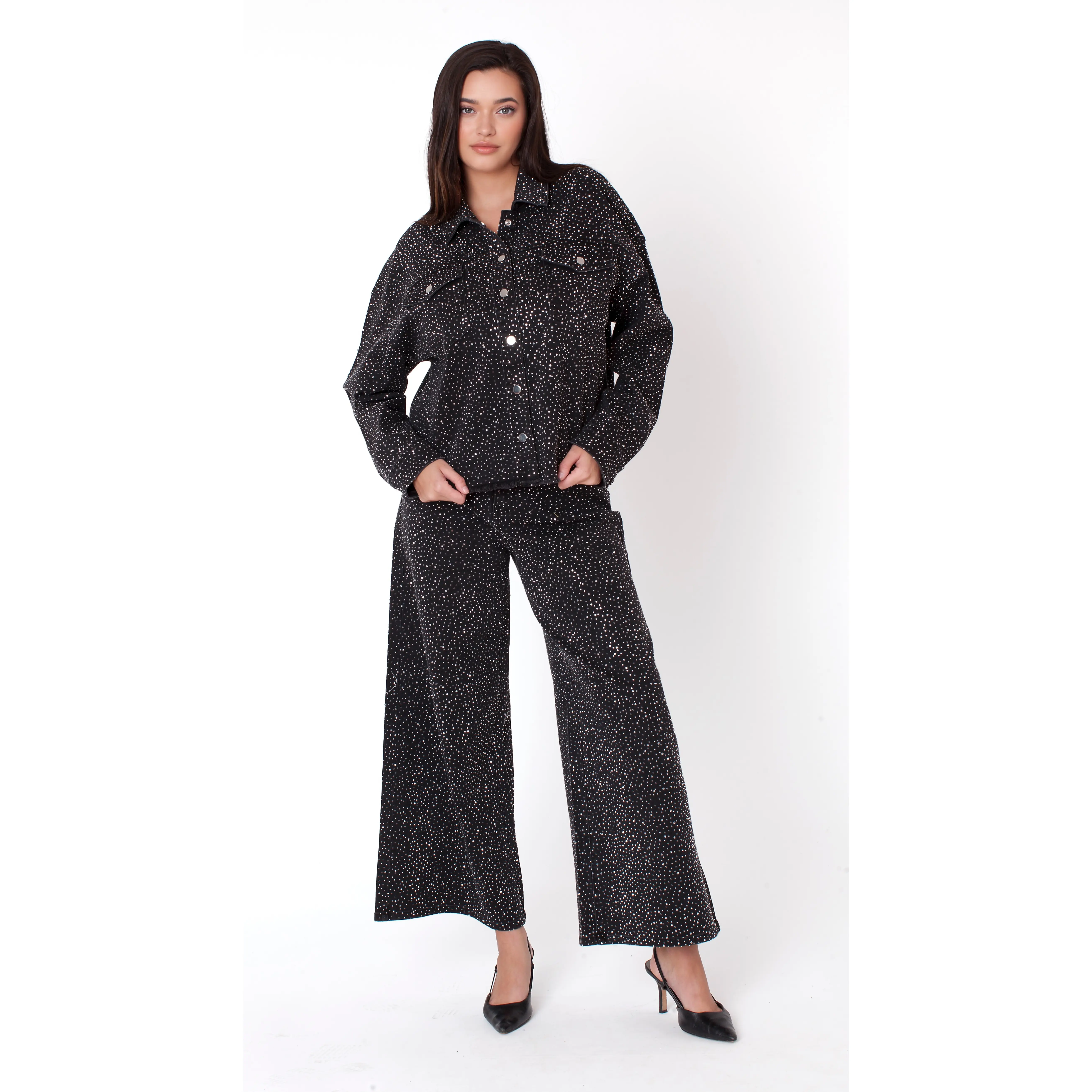 Rhinestone Denim Culottes - 82396