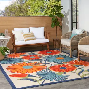 Nourison Aloha Daisy Floral Area Rug, Flatweave Outdoor Option for Living Room, Rugs For Living Room