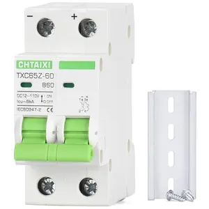 12V-110V DC Miniature Circuit Breaker, 60 Amp 2 Pole Battery Breaker Protector for Solar PV System and RV, Thermal Magnetic Trip, DIN Rail Mount, Chtaixi DC Disconnect Switch B60