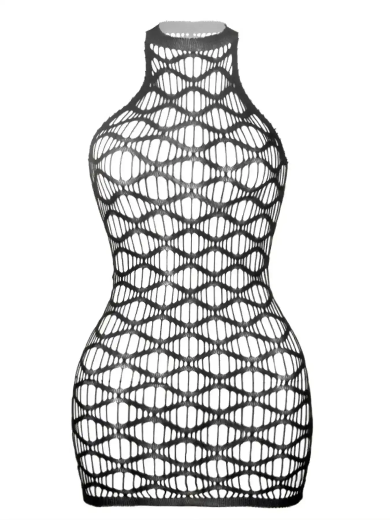 Women's Solid Hollow Out Sheer Fishnet Cover Up Dress, Casual Sleeveless Halter Neck High Waist Cover Up Dress for Summer, Ladies Swimwear Coverups for Beach Holiday Vacation, Swimsuit Cover Up, Summer Essential