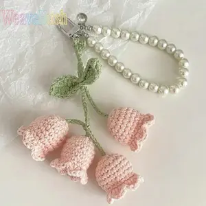 New Handmade Knitted Wool Lily of the Valley Keychain, Cute Crochet Flower Bag Charm Pendant, Elegant Floral Home Wall Hanging Decor, Soft Wool Craft Ornament, Versatile Accessory for Bags, Keys, Car Interior, Home Decoration & Sweet Gift for Flower Lover
