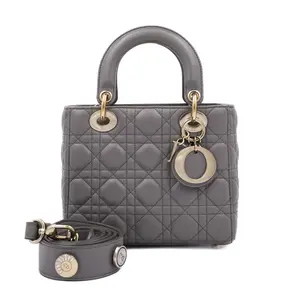 Pre-owned Dior Leather Top Handle Bag Lady Small Grey JM MM462
