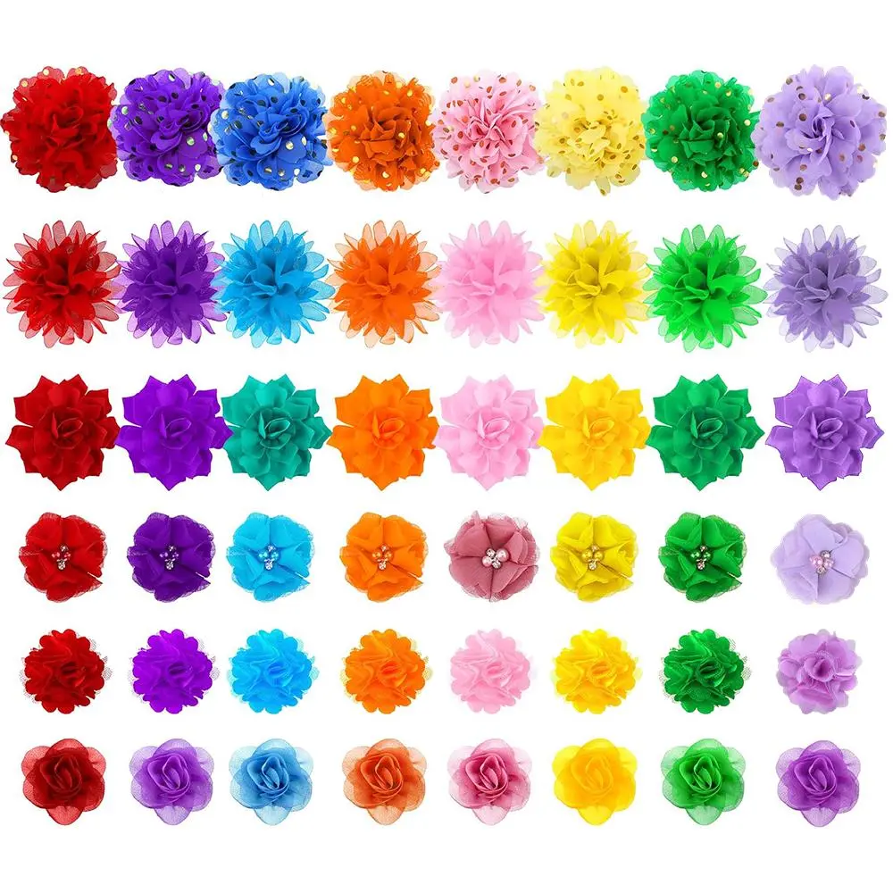 48PCS Dog Collar Flowers Bow Accessories Bulk Multi Color Dog Floral Charms Bow Tie Pet Flower Bows for Small Medium Large Puppy Cat Grooming Easter Wedding Birthday Parties