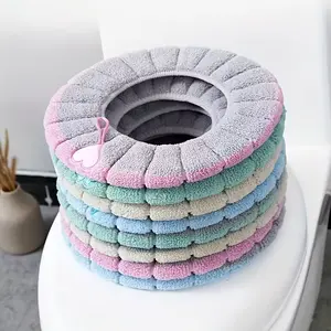 2Pcs/4Pcs Double-Color Washable Toilet Seat Cushion Winter Warm Toilet Seat Cover Removable & Easy-Clean Lid for Home Dorm Bathroom