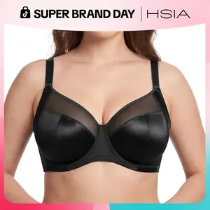 HSIA Lunaire Shimmer Unlined Plus Size Bra Up to L Cup Seamless Full Coverage Non Padded Underwire Side Support T-Shape Minimizer Bra Adjustable Wide Straps Breathable Shimmer Fabric for Big Bust Women