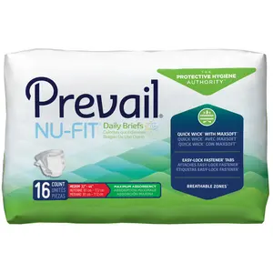 Prevail Nu-Fit Adult Incontinence Brief M Heavy Absorbency Breathable NU-012/1 Maximum 16 Ct Courage Care System Refastenable Tabs Medium Size 32 to 44 Inch Waist Hip