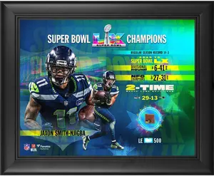 Jaxon Smith-Njigba Seattle Seahawks Framed 13" x 16" Super Bowl LX Champions Collage with a Piece of Game-Used Football - Limited Edition of 500 - Fanatics Authentic Certified