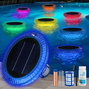 Pool Ionizer Solar with RBG LED Solar Powered,Copper Ionization,Floating Automatic Water Cleaner and Purifier,Up to 45,000 Gal,85% Less Chlorine, Chlorine Free Water