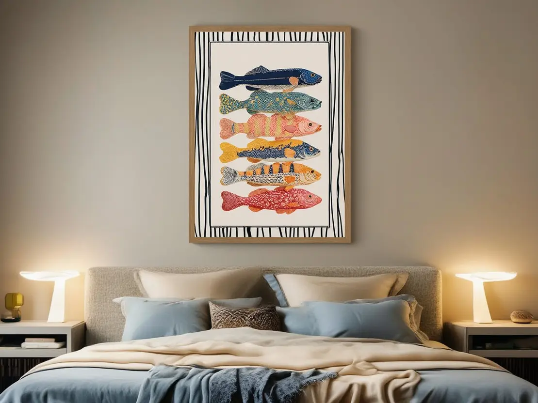 Vintage Colorful Fish Wall Art Coastal Kitchen Poster Nautical Ocean Decor Print