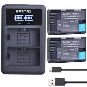 Extended Battery Life: LP-E6 2650mAh Battery + LED Charger for Canon EOS Cameras" Accessories Cable
